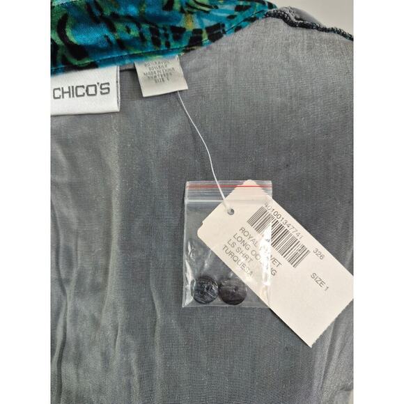 NWT $128.00. Chico's Sz 1 (M) Royal Velvet Long Oolong LS shirt Turquesa. - Picture 6 of 6